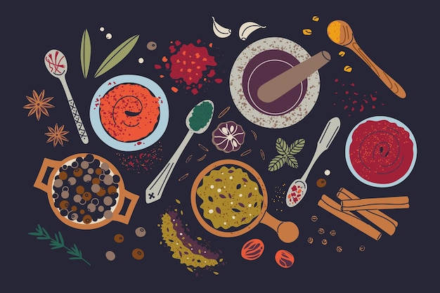 Zestaw przypraw w małych miseczkach